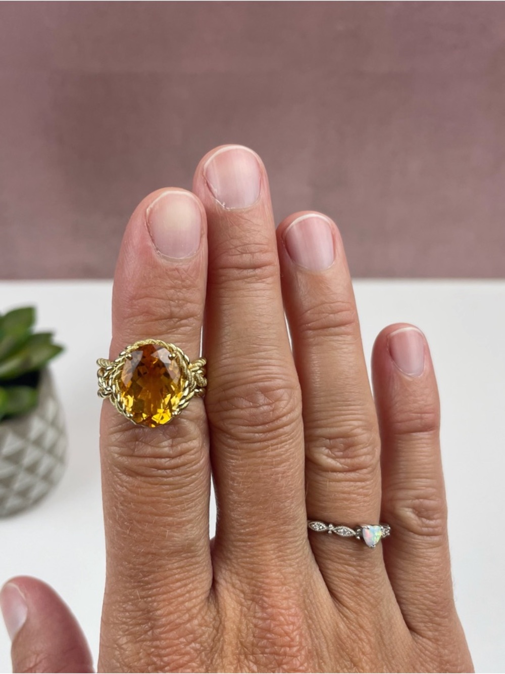 Judith Ripka Yellow Citrine Gold Braided 925 Ring Women Designer Size 7
